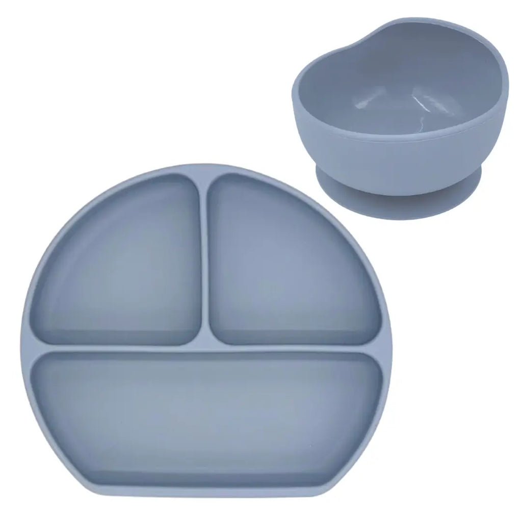 image of silicone suction weaning plate and bowl on white background