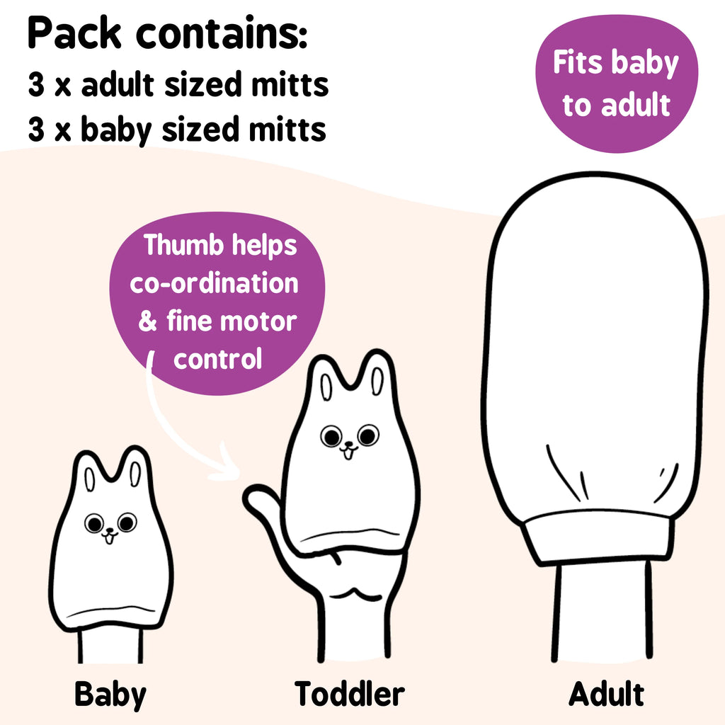baby and adult wash mitts