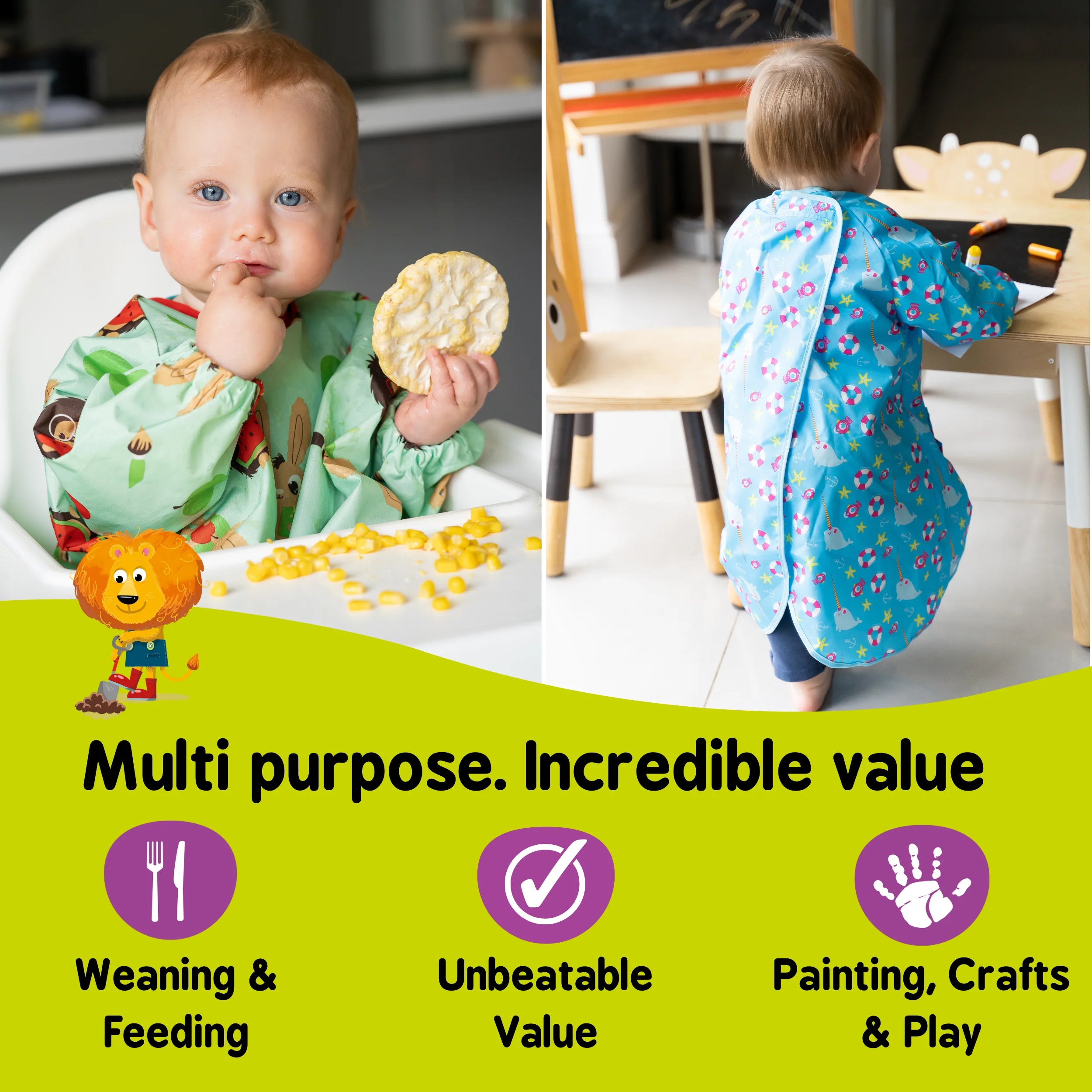 Tidy Tot Bib & Tray Kit – Coverall Food Catcher bib with Sleeves attaches  to highchair Tray. Baby Weaning Bib Ideal for Baby led weaning and Messy  Play – BigaMart