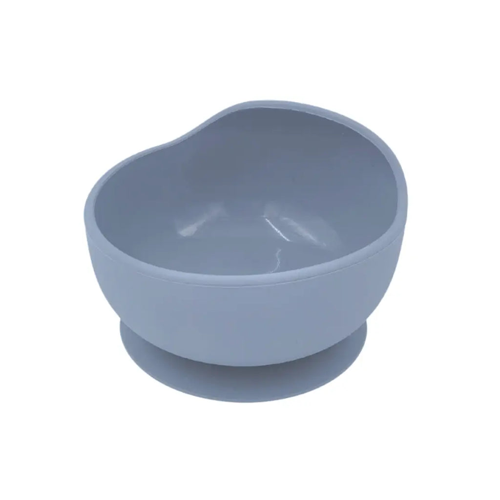 close up image of blue silicone suction weaning bowl